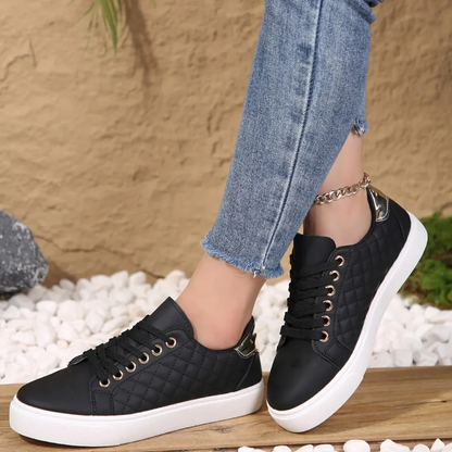 Ladies Fashion Sneakers - Textured Upper with Thick Sole