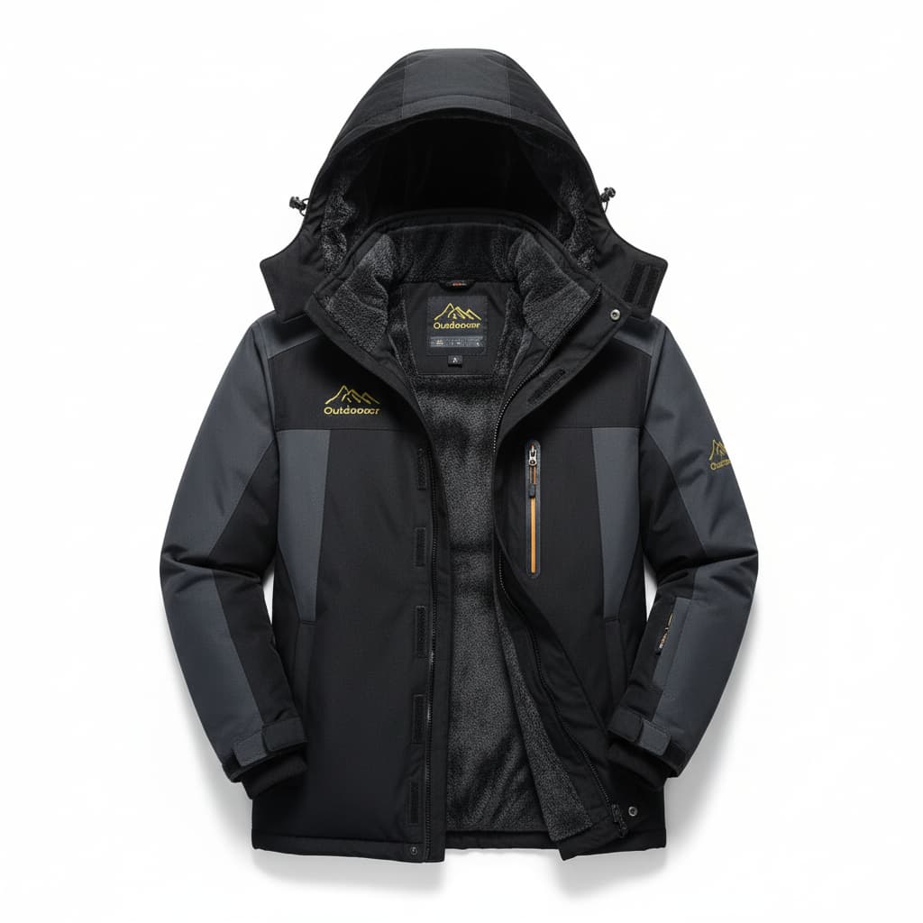 Waterproof Men's Parka Jacket with Hood and Zip Pockets