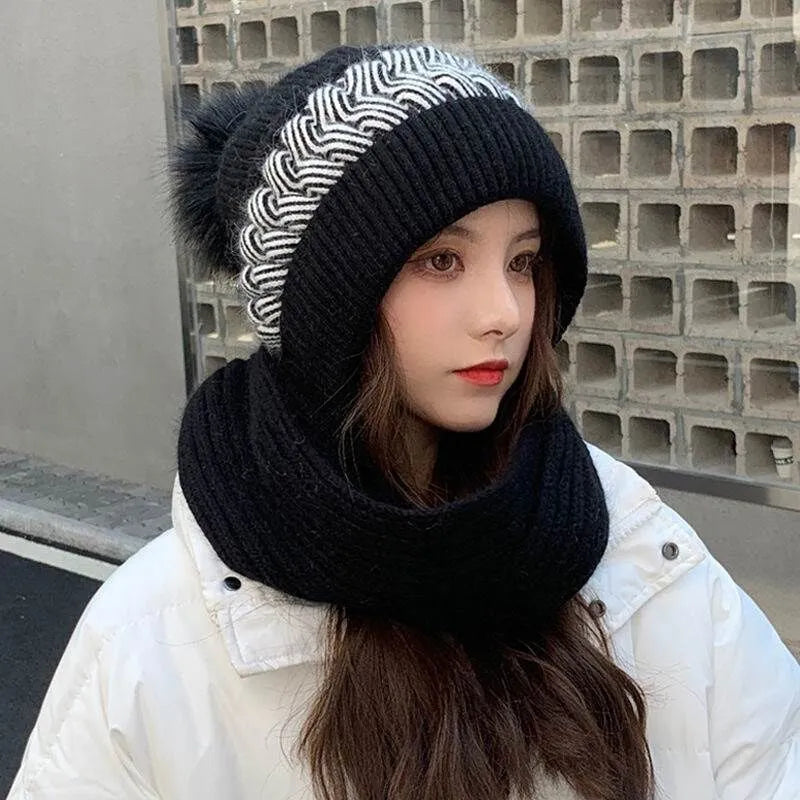 Warm Winter Beanie Scarf with Hood
