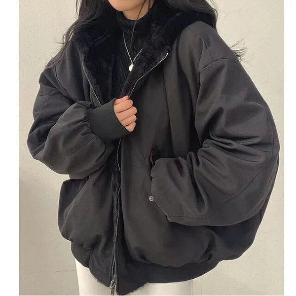 Ladies Warm Reversible Parka - Loose Fit Coat