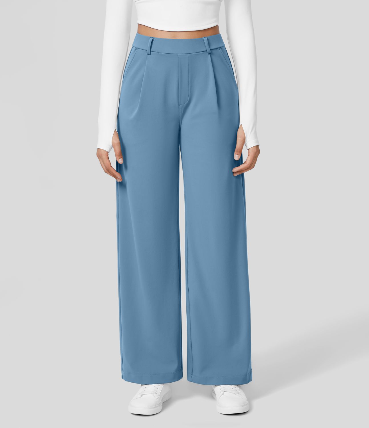 Comfortable High Waisted Wide Leg Office Pants