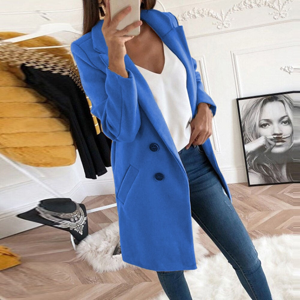 Ladies Classic Coat with Button Closure and Pockets