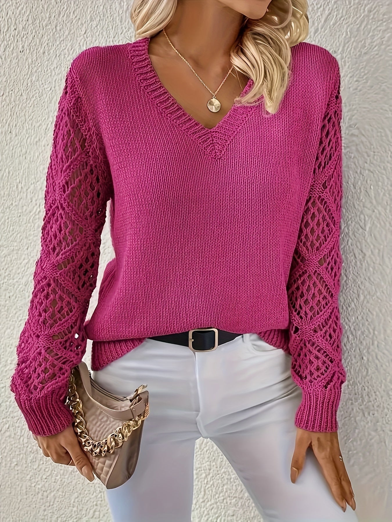 Fashionable Women's V-Neck Sweater with Cut Out Detail