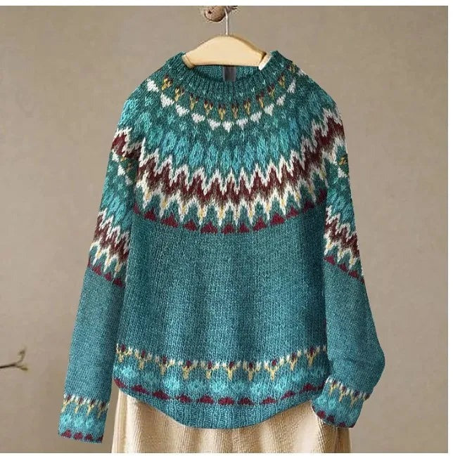 Classic Patterned Crew Neck Sweater for Women