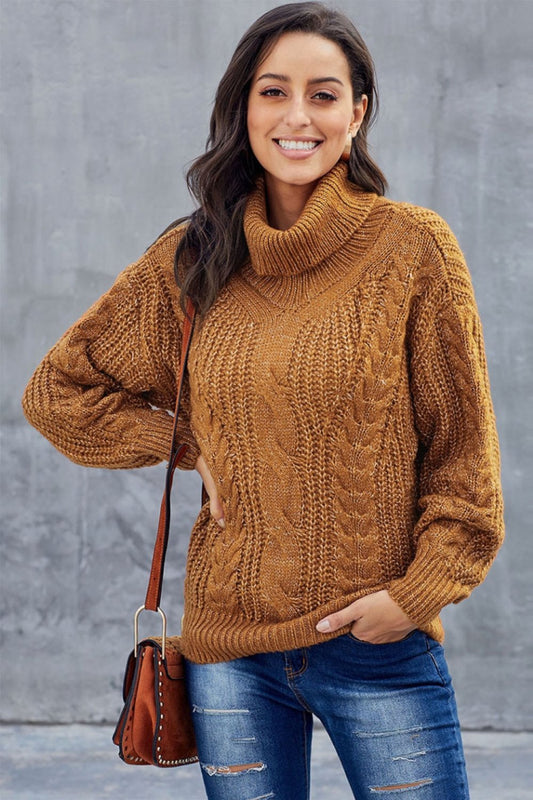Women's Cozy Cable Knit Turtleneck Sweater - ModishWorld