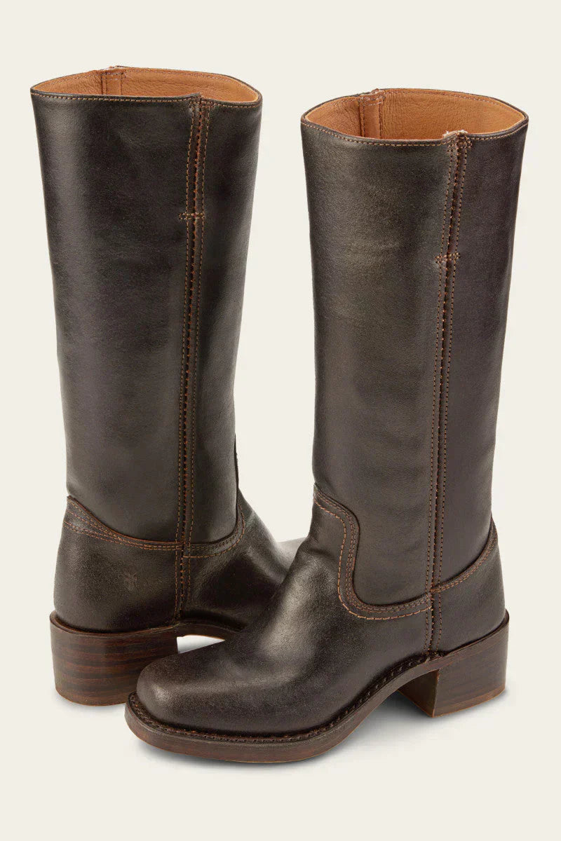 Ladies Tall Boots - Easy Slip-On Low Heel Shoes