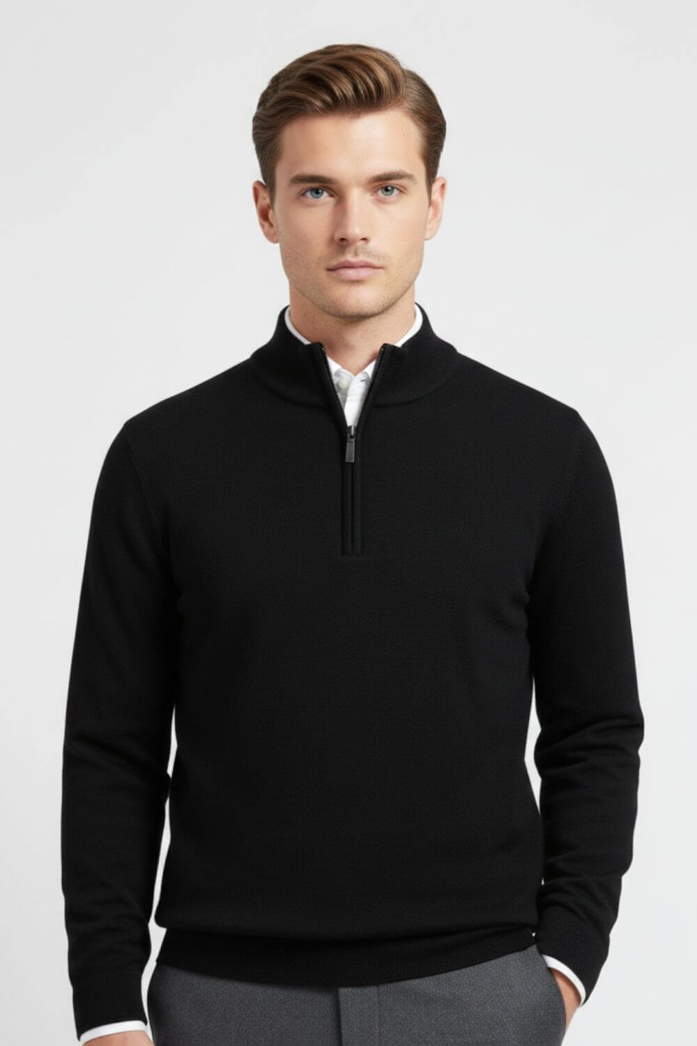 Classic Men's Wool Crew Neck Half Zip Sweater - Modish World
