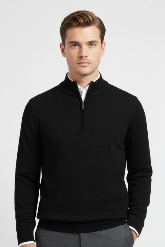 Classic Men's Wool Crew Neck Half Zip Sweater - Modish World