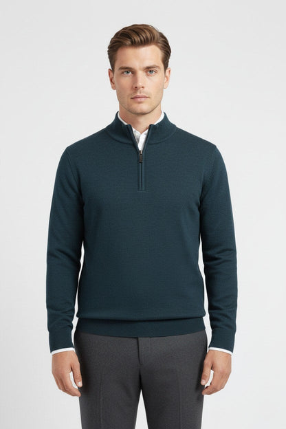 Classic Men's Wool Crew Neck Half Zip Sweater