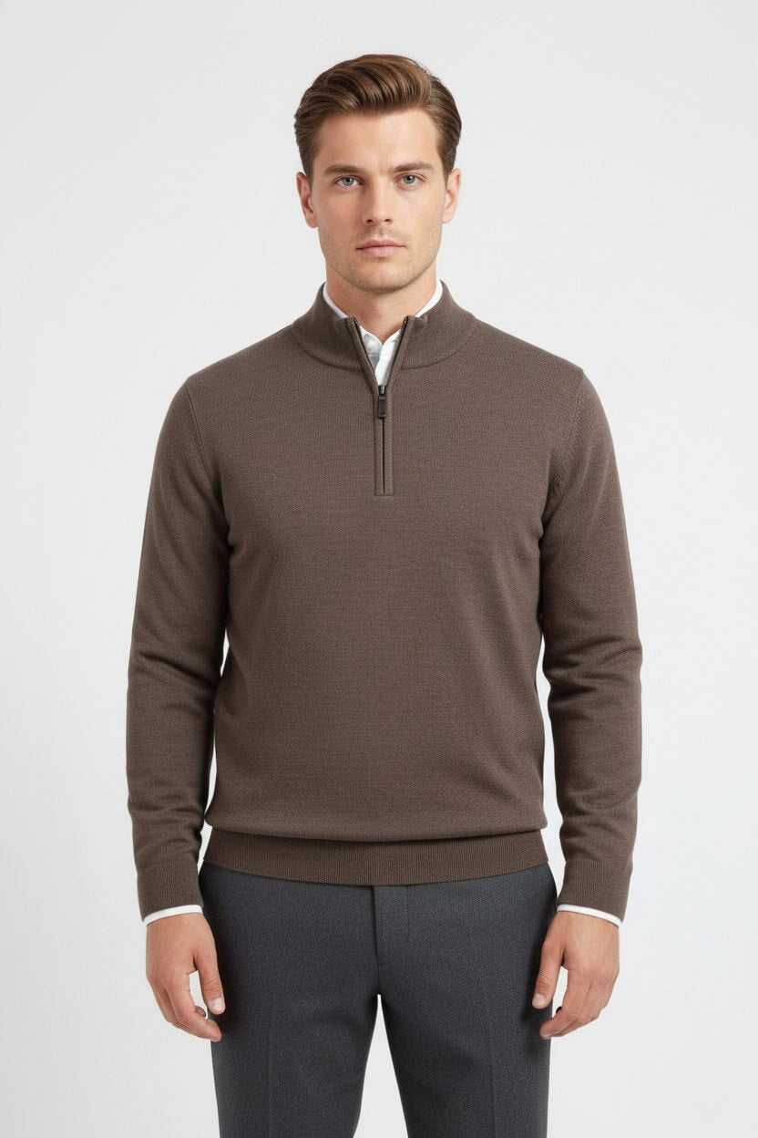 Classic Men's Wool Crew Neck Half Zip Sweater