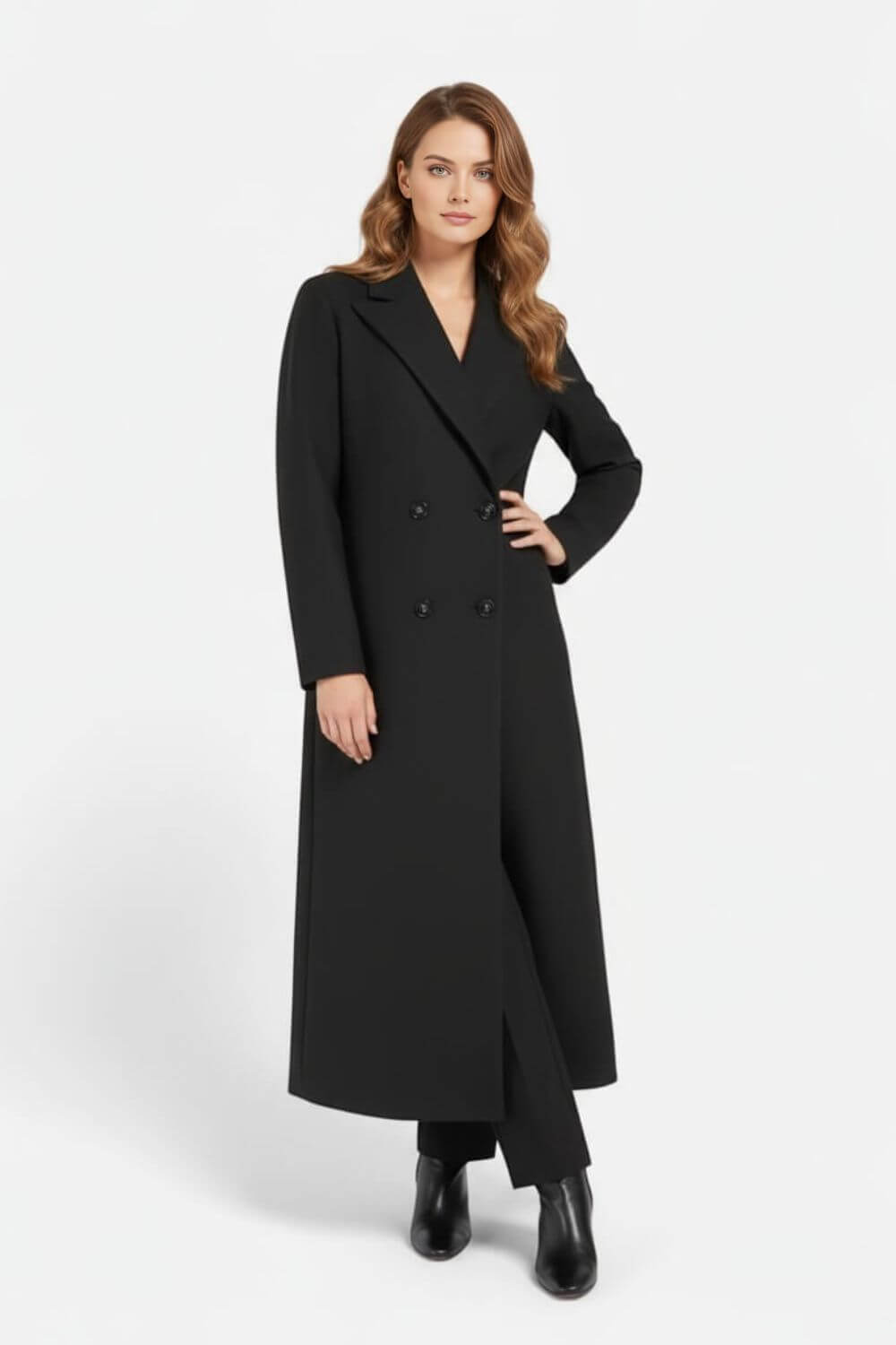 Classic Women's Double Breasted Black Coat