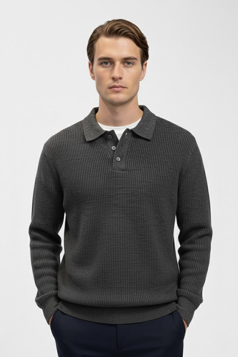 Stylish Men's Knit Sweater - Classic Fit Polo Neck