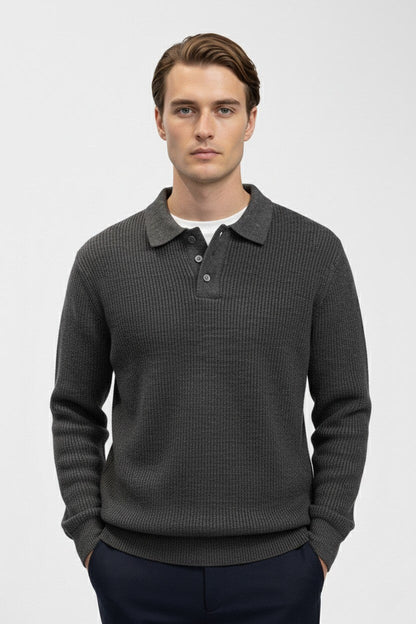 Stylish Men's Knit Sweater - Classic Fit Polo Neck