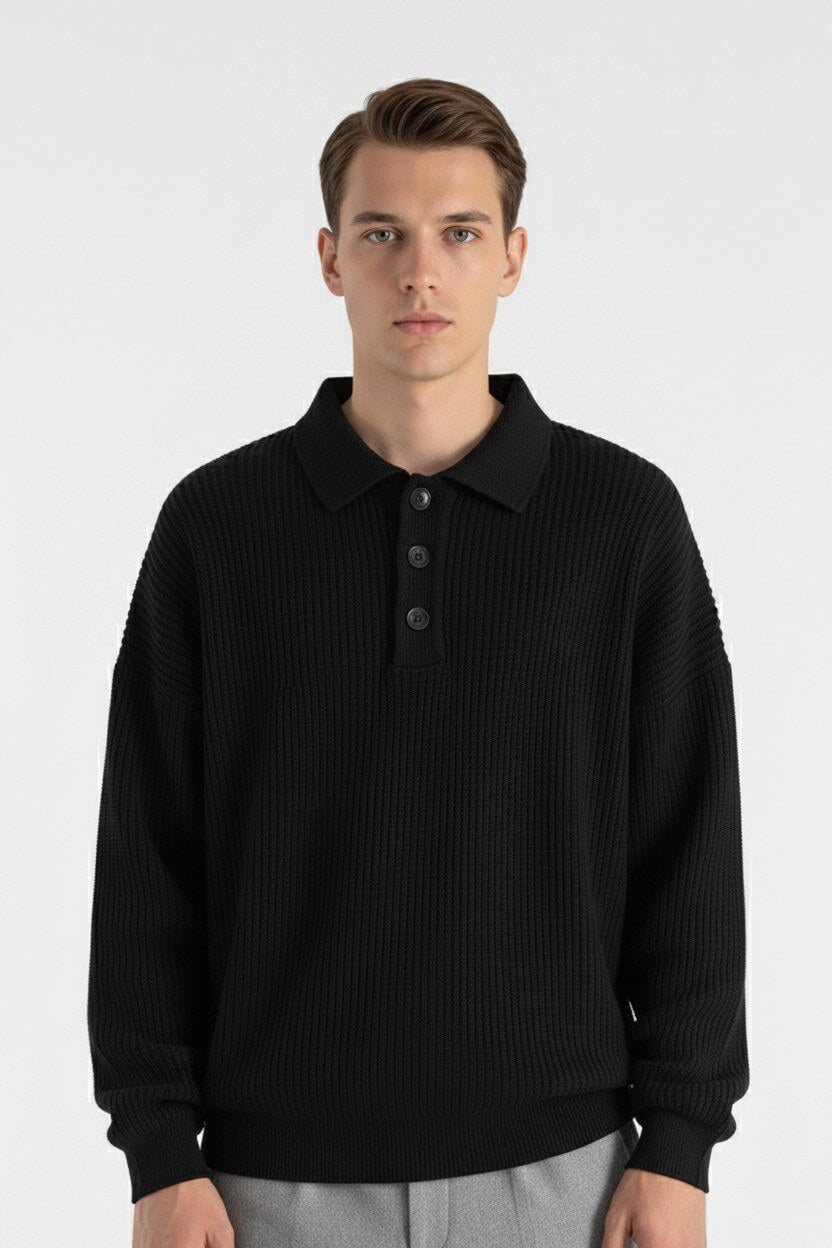 Casual Men's Knit Sweater - Relaxed Fit Polo Neck - Modish World
