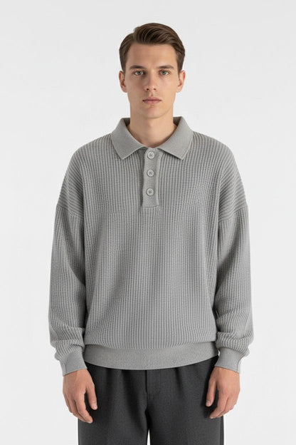 Casual Men's Knit Sweater - Relaxed Fit Polo Neck