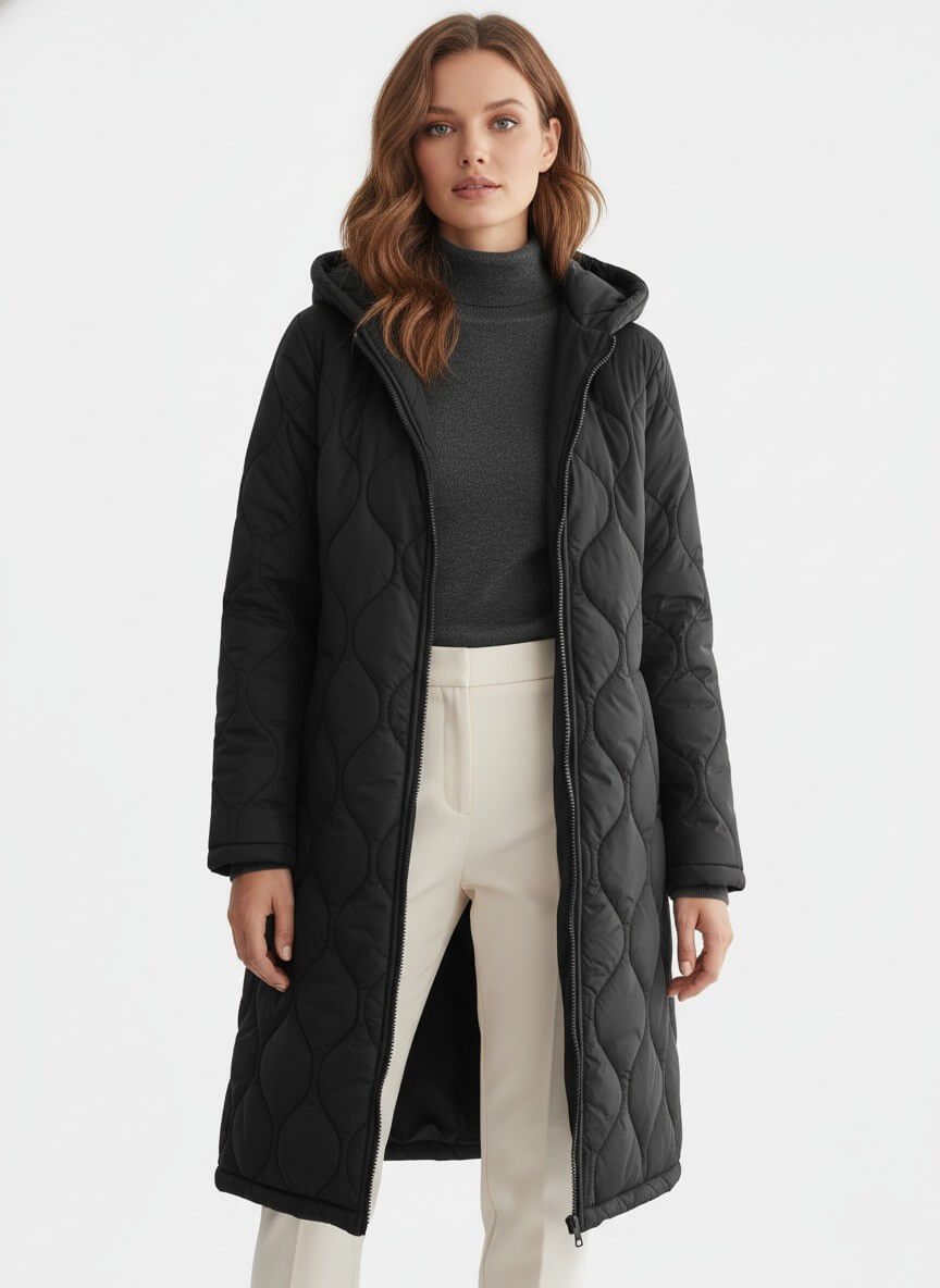 Classic Women's Black Quilted Down Parka Coat - Modish World
