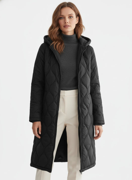 Classic Women's Black Quilted Down Parka Coat - Modish World