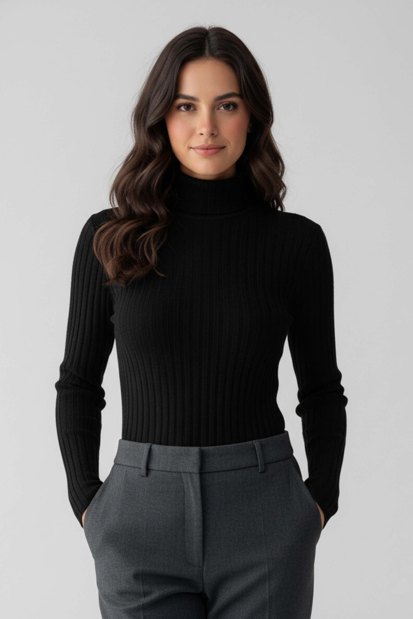 Chic Women's Ribbed Crew Neck Tight Knit Sweater