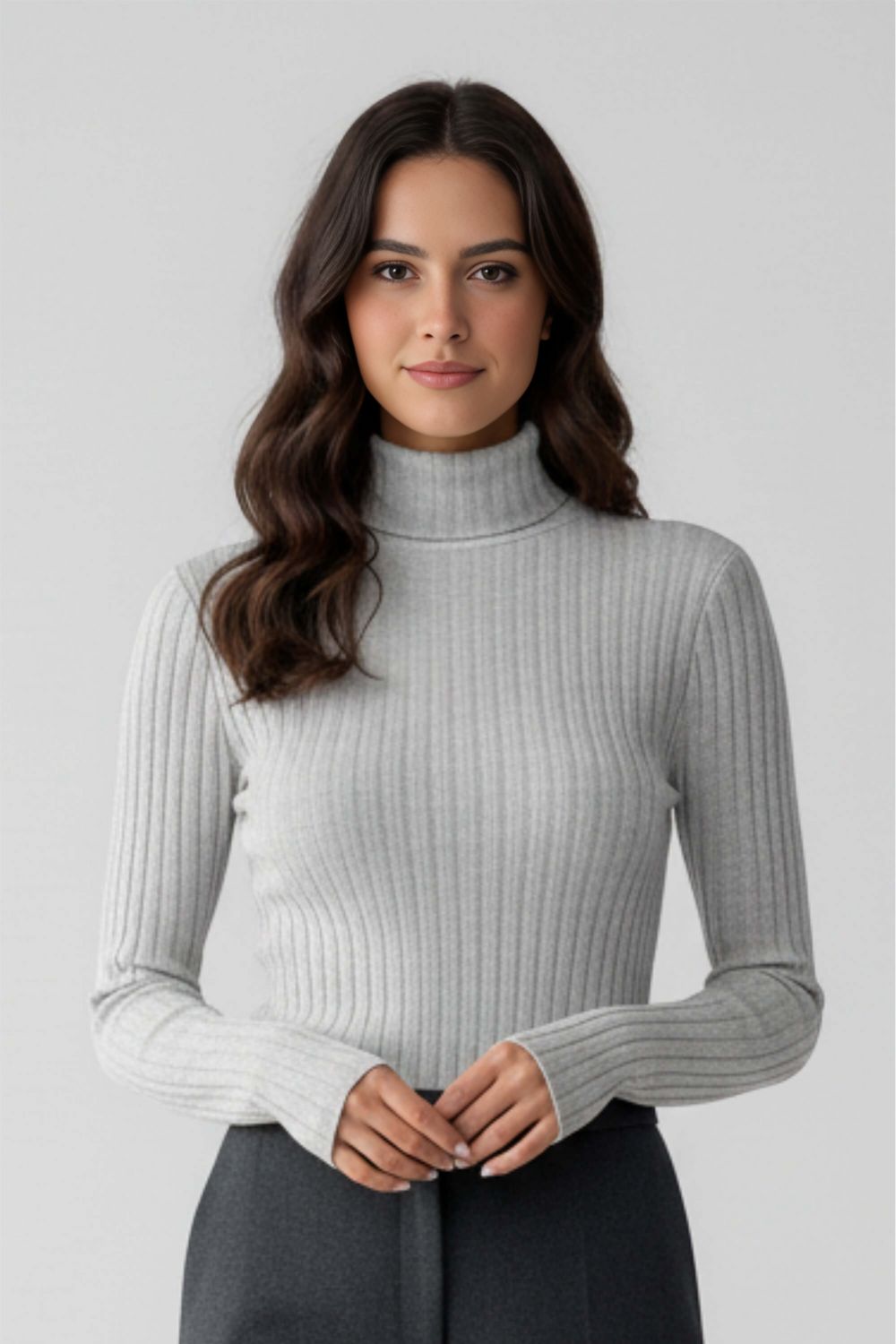 Chic Women's Ribbed Crew Neck Tight Knit Sweater