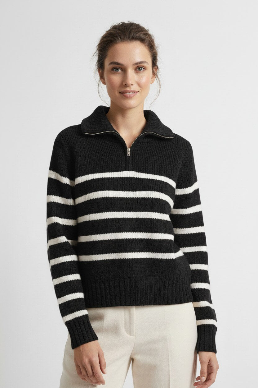 Classic Women's Striped Zipper Sweater