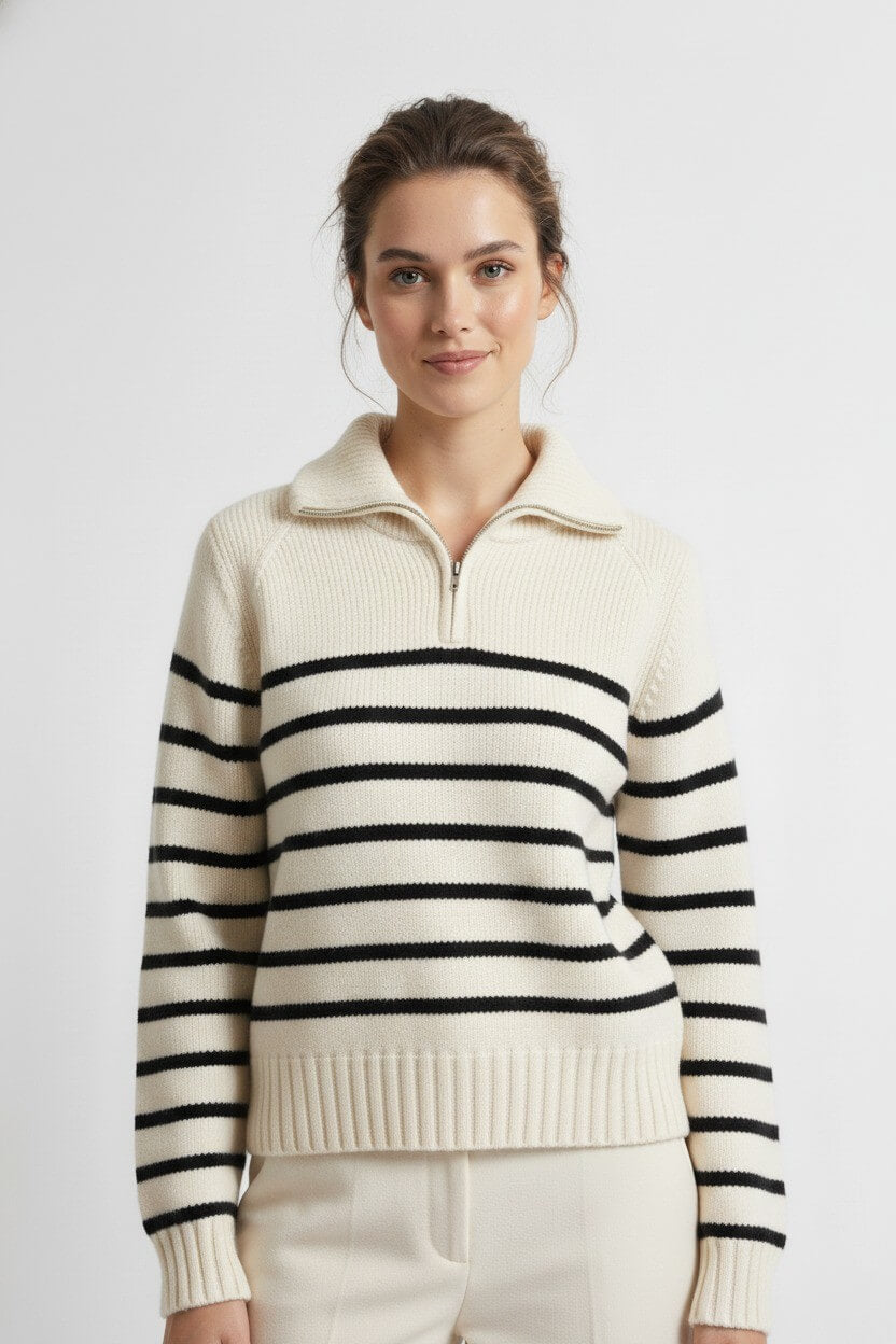Classic Women's Striped Zipper Sweater - Modish World