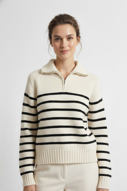 Classic Women's Striped Zipper Sweater - Modish World