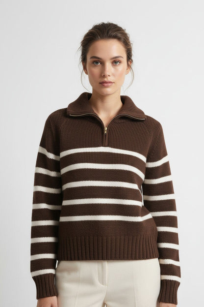 Classic Women's Striped Zipper Sweater