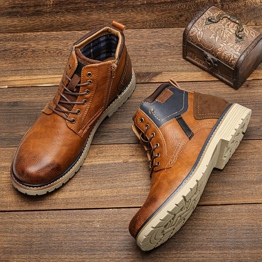Classic Leather Look Men's Ankle Boots with Zipper - Modish World