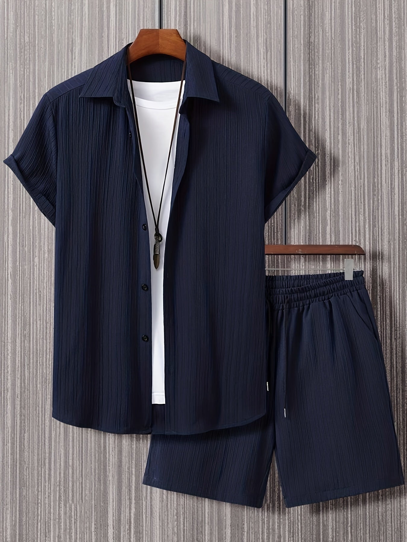 Classic Dark Blue Mens Shirt Shorts Combo Set - ModishWorld