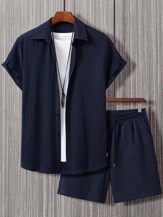Classic Dark Blue Mens Shirt Shorts Combo Set - ModishWorld