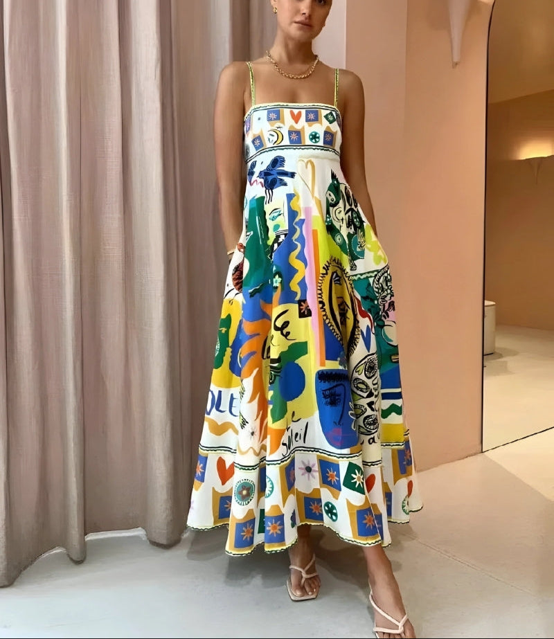 Vibrant Floral Print Summer Dress for Ladies - ModishWorld