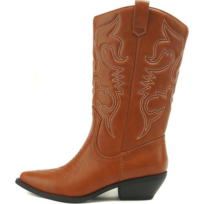 Ladies' Decorative Western Ankle Boots - Sharp Toe & Low Heel - ModishWorld