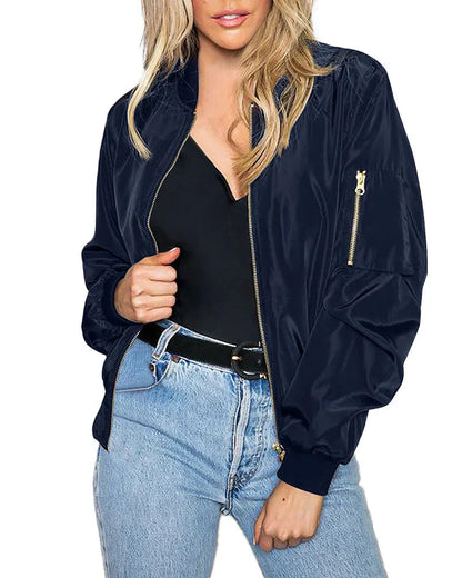 Women's Quilted Bomber Jacket with Pockets