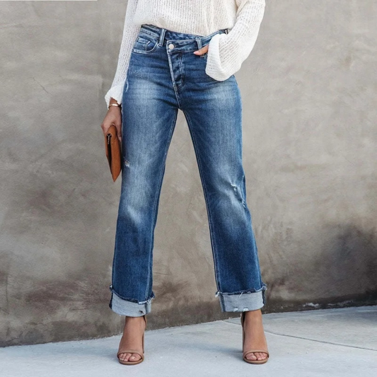 Classic Fit Women's Straight Leg Faded Jeans - ModishWorld