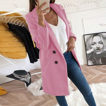 Ladies Classic Coat with Button Closure and Pockets