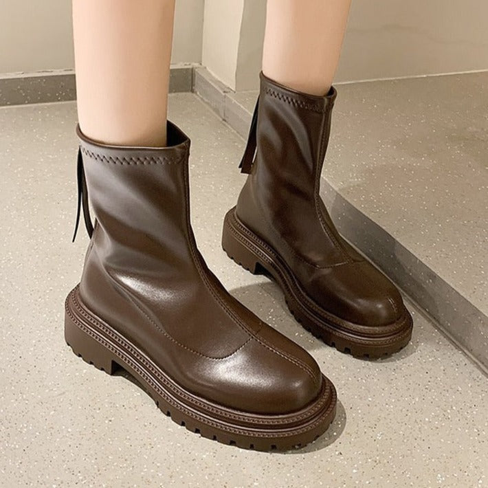 Women's Low Heel Boots - Comfortable Slip On Shoes - ModishWorld