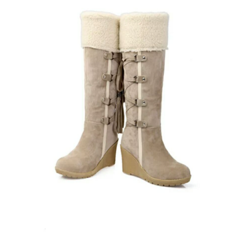 Women's Tall Wedge Boots with Foldover Top and Tassel Detail
