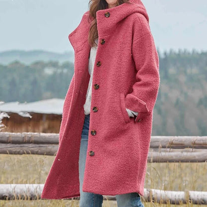 Ladies Hooded Button Coat