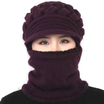 Women's Warm Slouch Hat with Face Scarf