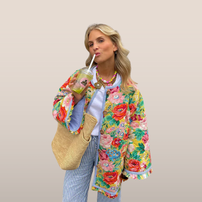 Women's Quilted Floral Parka Jacket - ModishWorld