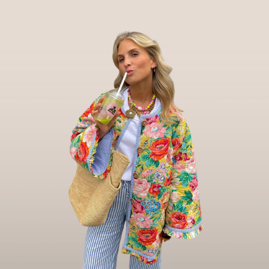 Women's Quilted Floral Parka Jacket - ModishWorld