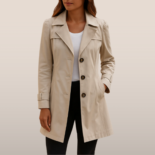 Classic Women's Trench Coat with Button Front - ModishWorld
