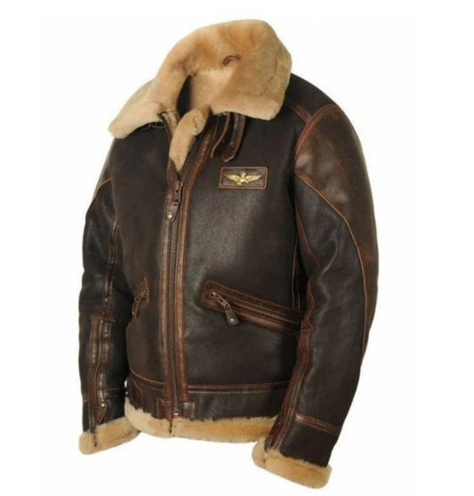 Warm Mens Leather Aviator Jacket - ModishWorld