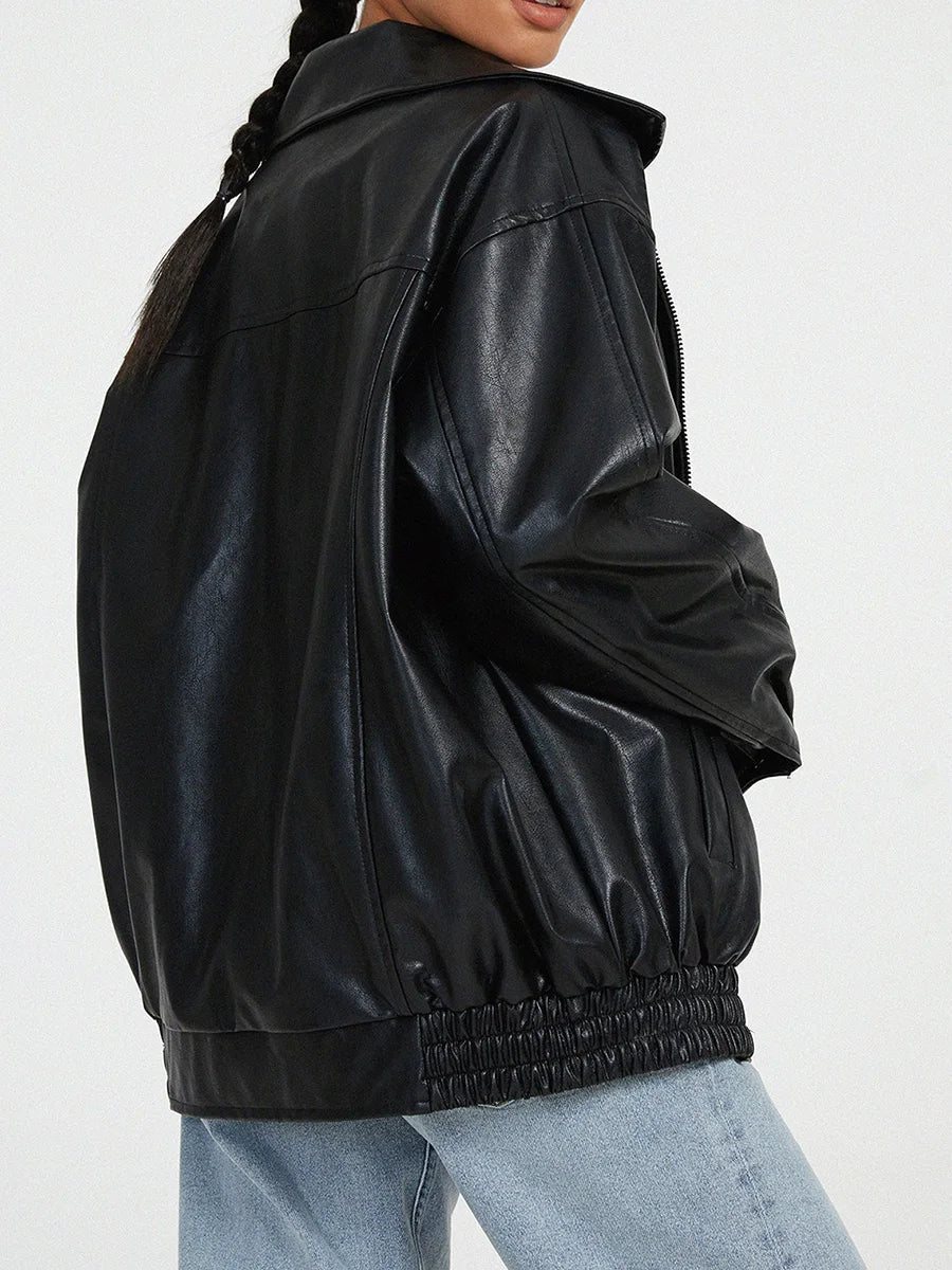 Large Women's Biker Jacket with Elastic Hem