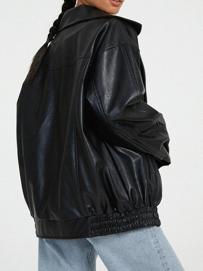 Large Women's Biker Jacket with Elastic Hem
