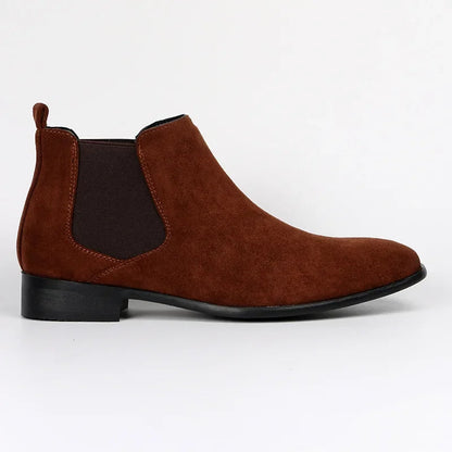 Men's Elastic Side Ankle Boots - Low Heel Chelsea Style