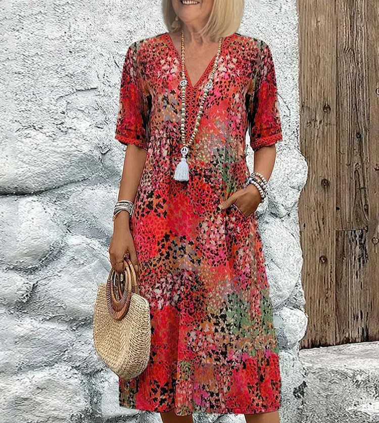 Pretty Floral Short Sleeve Summer Dress - ModishWorld