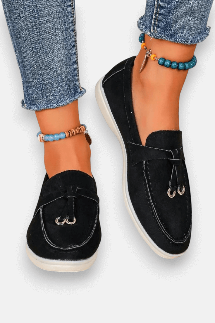 Classic Women's Leather Slip On Shoes - Thick Comfort Sole