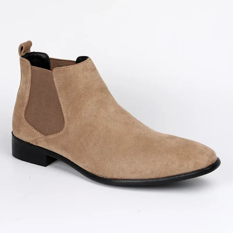 Men's Elastic Side Ankle Boots - Low Heel Chelsea Style - ModishWorld