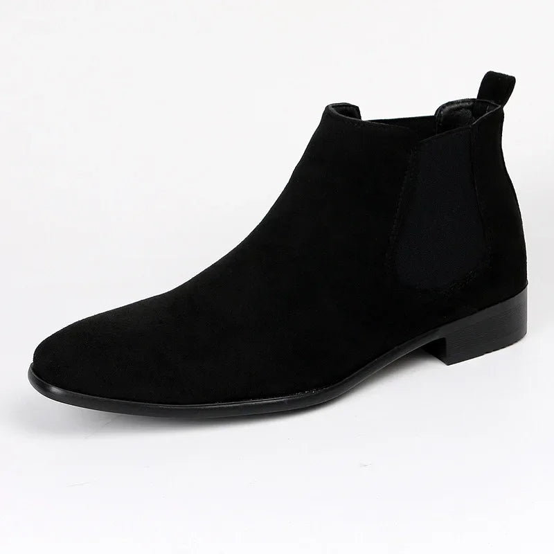 Men's Elastic Side Ankle Boots - Low Heel Chelsea Style